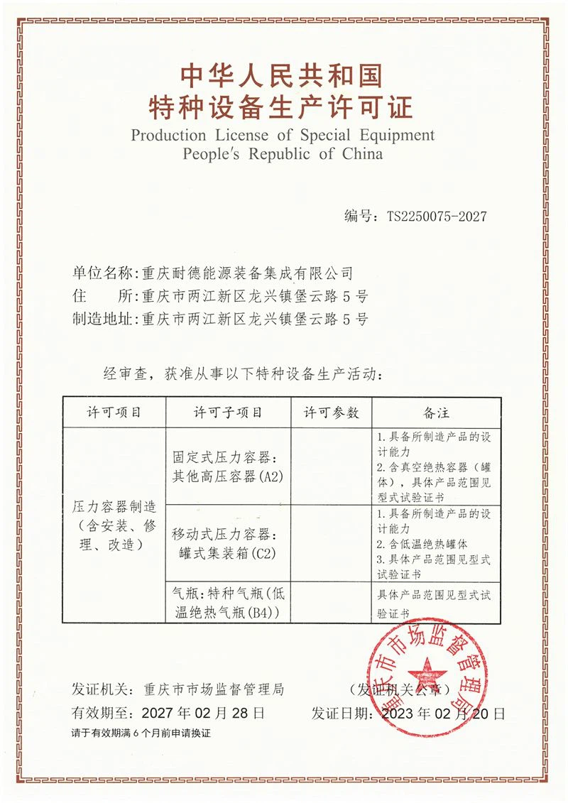Special equipment production license(A2,C2,B4)